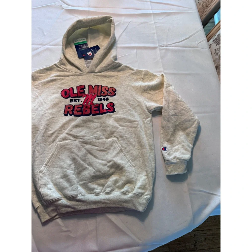 Champion Kids Ole Miss Rebels Hoodie Gray Heather Sweatshirt Youth Large 10-12